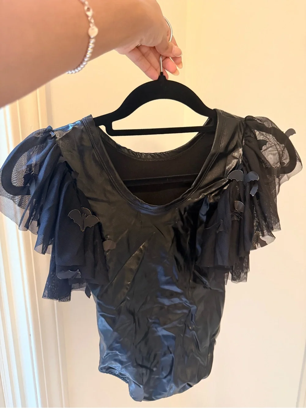 Black Ruffled Sleeve Kids One-Piece Leotard